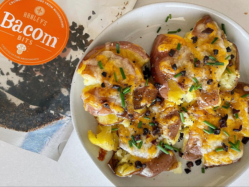 Smashed Potatoes with Cheese, Chives and Bacom Bits