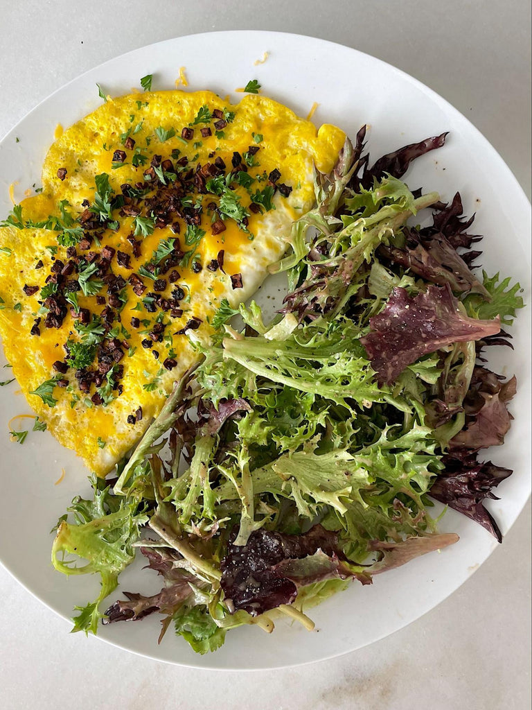 Hanley’s Bacom, Egg and Cheese Omelette with a Balsamic salad